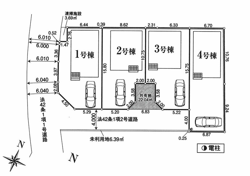 土地図面 全4棟:商業施設徒歩圏内。毎日のお買い物ラクラク^^