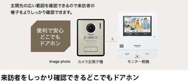 モニター付きインターフォン 来訪者をしっかり確認できる「どこでもドアホン」。ほぼ真横まで見えるパノラマワイド仕様です。留守中の来訪者も録画できます。また、左右約170度、上下約130度の撮影画角を実現。来訪者がしっかり確認できます。ボタンひとつで上下左右の移動のほかズーム可能なので、カメラに映りにくい位置にいる人もしっかり確認できて安心です。