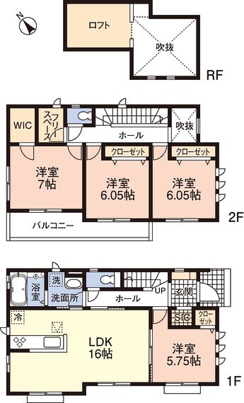 間取り図 3号棟 間取り図です LDK16帖+洋室5.75帖を合わせて21.75帖の広々としたお部屋になります パントリー、ウォークインクローゼット、シューズインクローク付きです