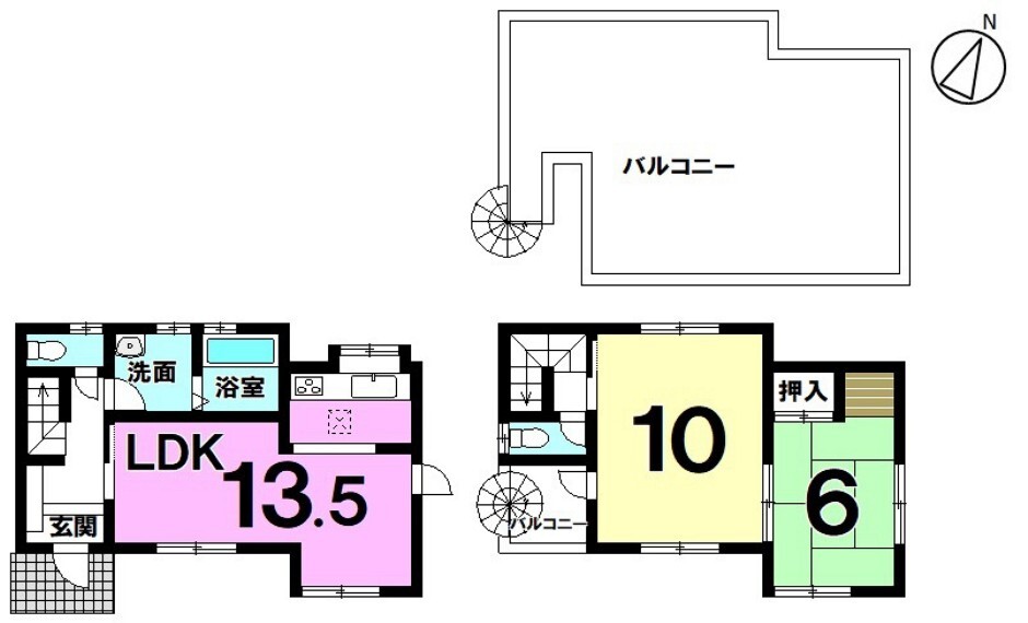 間取り図 広々屋上バルコニーが魅力! ゆったりとした間取りの2LDK