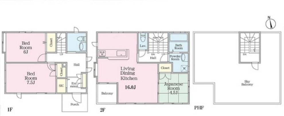 間取り図 ヘーベルハウス施工の中古住宅。南ひな壇でスカイバルコニー付き。空家のため、いつでもご覧いただけます。