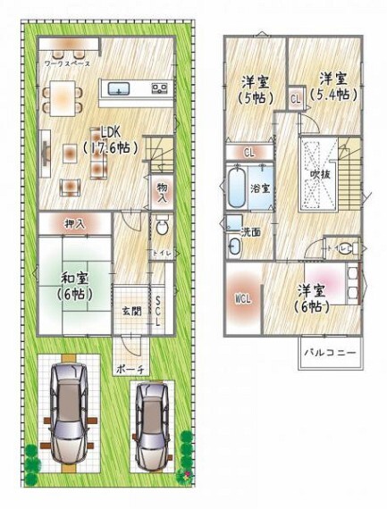 間取り図 吹き抜けがあり明るいリビング