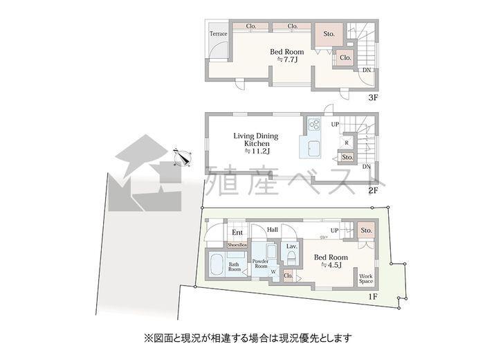 間取り図 ディンクスにオススメ!1階の居室はフレキシブルウォール採用。詳細設備仕様はスタッフまで。