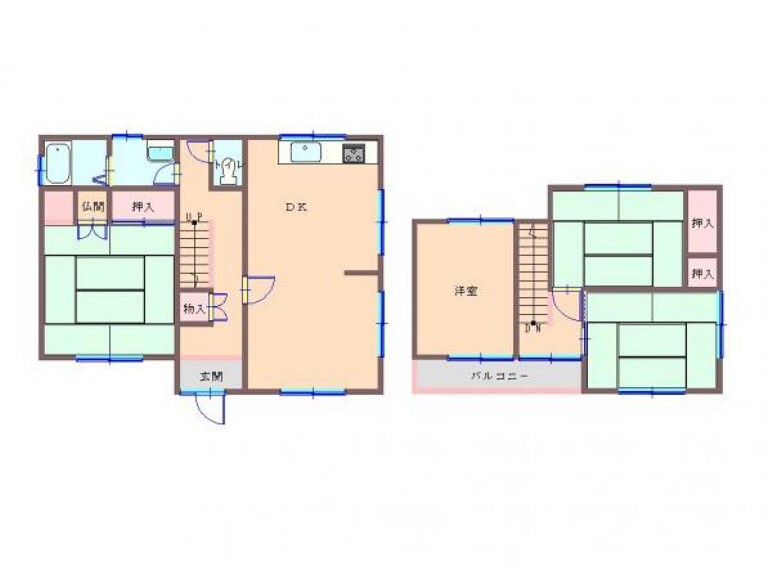 間取り図 昭和62年3月築・木造2階建・建物面積97.37m2(29.45坪)・4LDKです。水回りの交換を中心としたリフォームでリフレッシュしますのでさわやかに新生活をスタートできますよ。