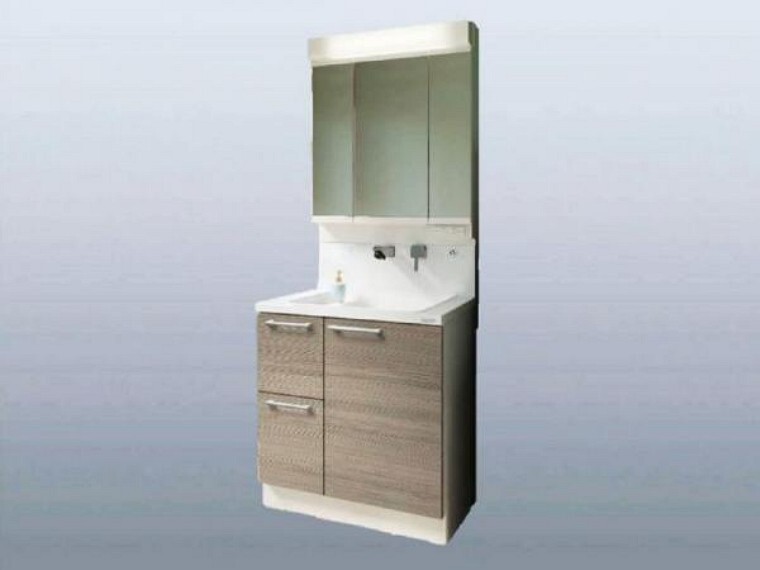 【同仕様写真】洗面化粧台はハウステック製の新品に交換します。排水口を右奥に設置することで、洗面ボウルの広さを最大限生かせます。洗面ボウルはそこが平らなので、つけ置き洗いなどの家事でも活躍します。