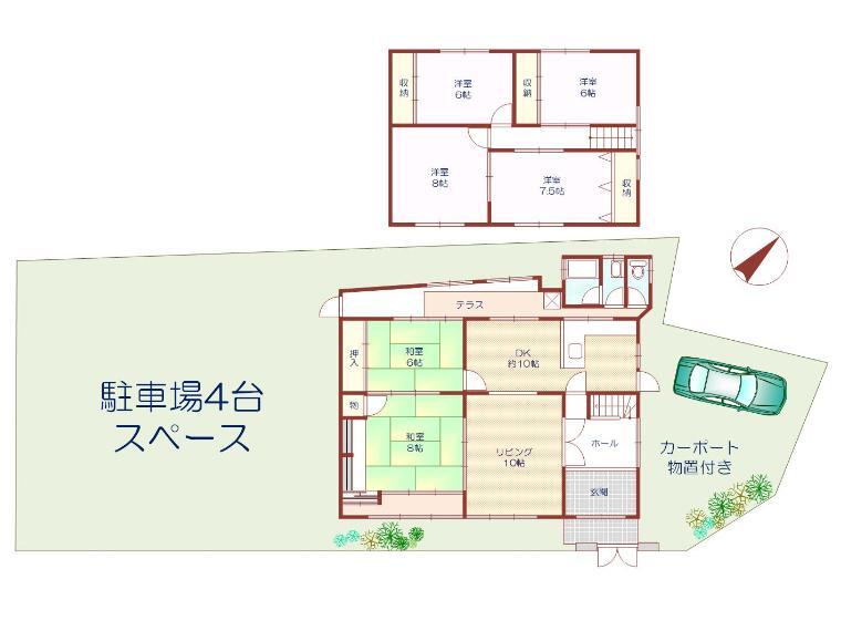 間取り図 全室6帖以上6LDK+車5台駐車可!北側公園に付き開放感有!間口広々約33m!