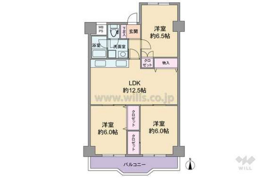 間取り図 専有面積70.75平米のマンションです。2020年12月に床・壁紙・住宅設備等全面改装予定です。そのままお住まいいただけます。