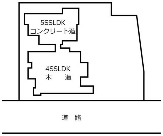 間取り図・図面 4SSLDK（木造2階建）と5SSLDK（鉄筋コンクリート造2階建）が併設しています