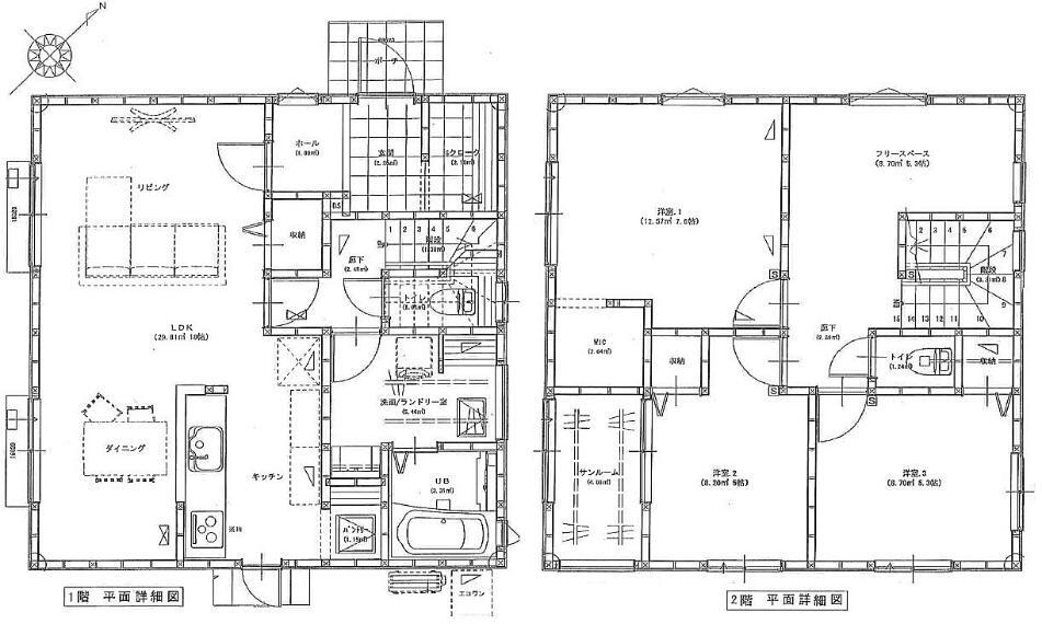 間取り図 2150万円、3LDK、土地面積168.87m2、建物面積105.98m2