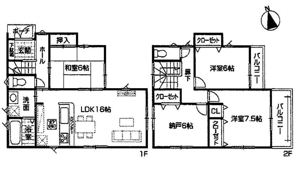 間取り図 3080万円、3LDK+S(納戸)、土地面積102.73m2、建物面積98.37m2
