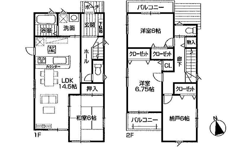 間取り図 2980万円、3LDK+S(納戸)、土地面積108.04m2、建物面積96.79m2