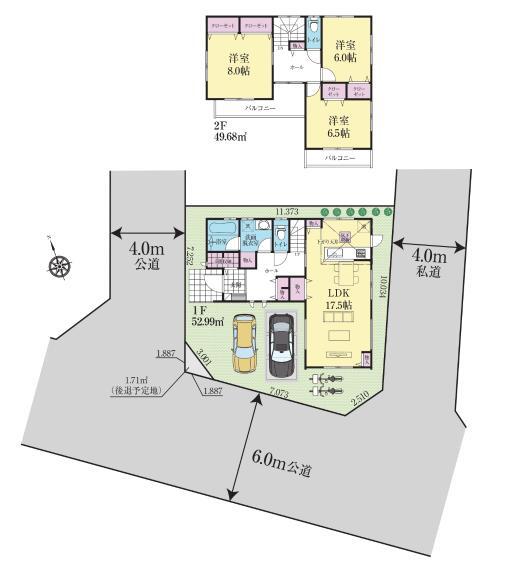 間取り図 玄関土間収納、床下収納、洗面室収納、リビング収納、ホール収納、収納豊富なので荷物の多いファミリーにも嬉しい間取りです