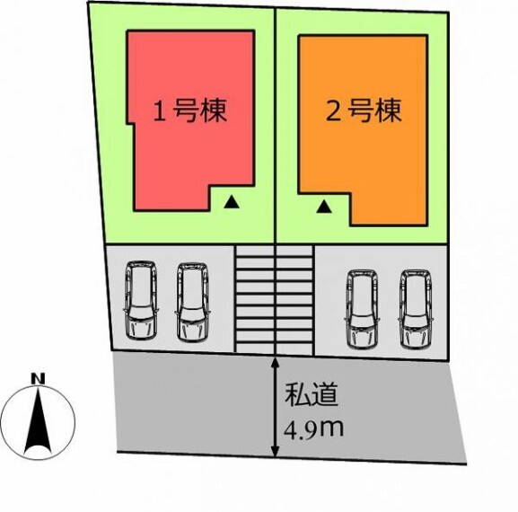 区画図 (区画)並列2台駐車OK!道路より高い場所に物件があるのでプライバシーも守られます!