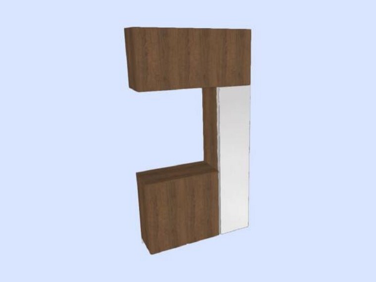 玄関 【下駄箱】カウンター付のコの字型シューズボックスを新品交換しました。多くの収納が出来て便利です。鏡付きなのでお出かけ前の身だしなみも確認できて便利です。