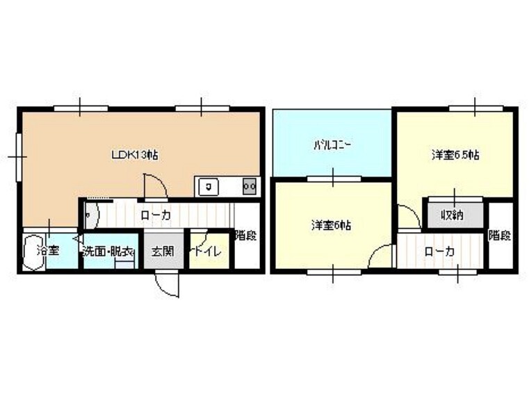 間取り図 【リフォーム中】1階に約13帖のLDKと2階に6帖2部屋のコンパクトなオウチです、お一人からお二人様には丁度良いオウチです、駐車場は4~5台可能ですのでお客様の訪問にも便利です