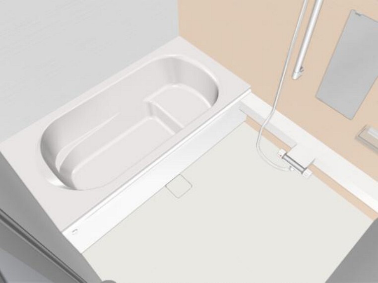 浴室 【同仕様屋】 浴室はハウステック製の新品のユニットバスに交換しました。浴槽には滑り止めの凹凸があり、床は濡れた状態でも滑りにくい加工がされている安心設計です。