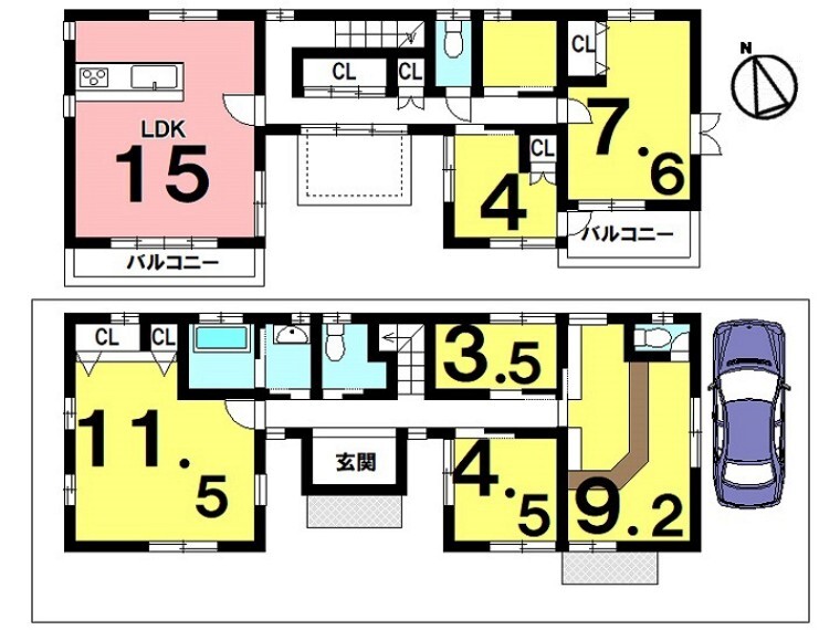 間取り図 土地面積 132.99平米(40.22坪) 建物面積 138.09平米(41.77坪) 5LDK+S(納戸) 駐車場1台