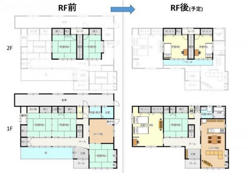 間取り図 和室が多い間取りを洋室中心の間取りに大幅に変更するリフォームを計画しています。