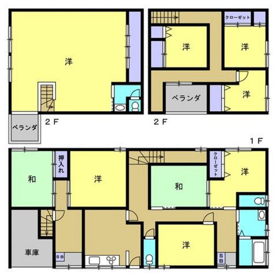 間取り図 こちらは現在の間取りです。今回のリフォームで大規模な解体を行い、9DKから4LDKになります。全洋室の使い勝手の良い間取りになる予定です。