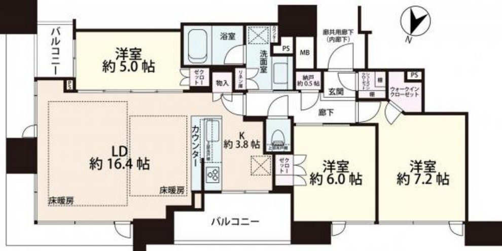 間取り図 間取図。 北東部屋で風通しも良く、開放感あふれるお部屋です。