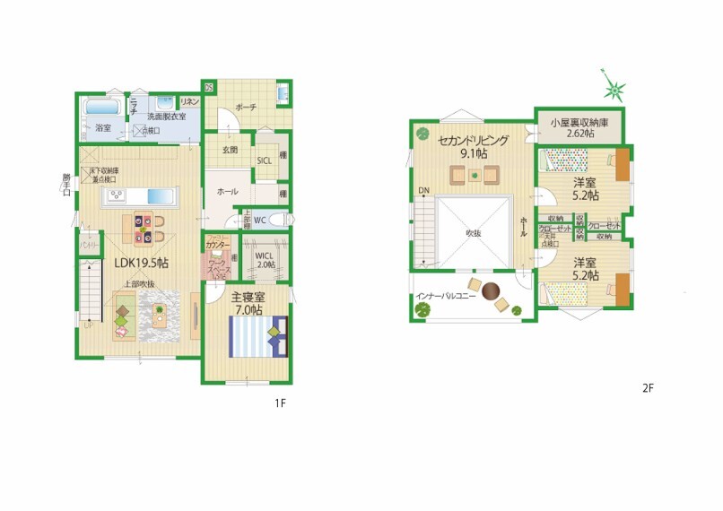 間取り図 【C号地 間取り】3LDK+セカンドリビング 土地面積:251.34m2 延床面積:111.84m2