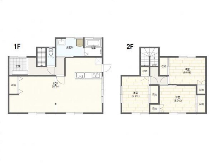 間取り図 平成2年8月築・軽量鉄骨造2階建・建物面積115.44m2(34.92坪)3LDKです。水回りの交換を中心としたリフォームでリフレッシュしますのでさわやかに新生活をスタートできますよ。