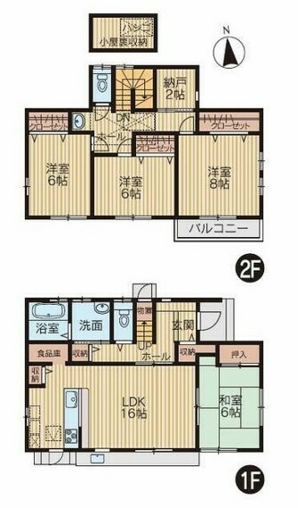 間取り図 全居室南向きで陽当たり良好のお家。屋根裏収納もあり、すっきりとした住空間を保てます。