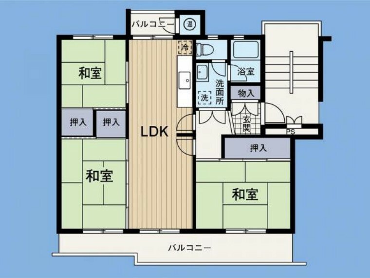 間取り図 間取り　専有面積67.68平米　3LDK　和室が3部屋あります