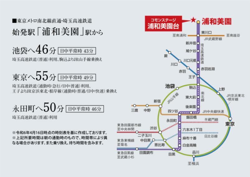 区画図 交通アクセス（電車）「埼玉高速鉄道」から「東京メトロ南北線」に直結。14路線に接続しているので、都心へ自由なアクセスが可能です。