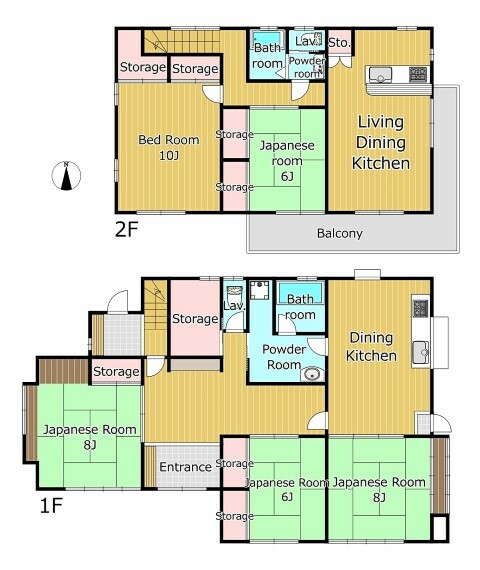 間取り図 間取り図。1階は和室がメインのゆったりとした間取りに待っています　2階はLDK以外に和室＋洋室と使い勝手のいい間取りです。全居室6帖以上！