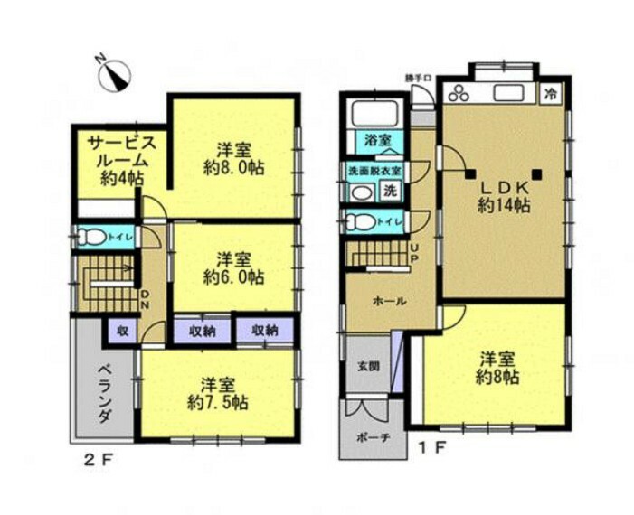 間取り図 【間取図】間取りは4SLDKの木造2階建てです。建物面積113.30平米（34坪）全室6帖以上で十分な部屋数がありますので、ご家族でも住みやすい住宅です。