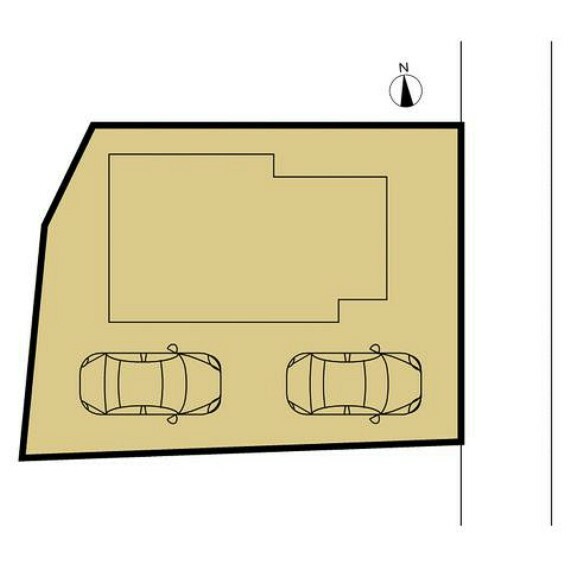 区画図 【敷地図】駐車場は縦列で2台分可能です。テラスやポーチ柱の撤去を行い、幅を広げて停めやすくなるようにリフォームします。