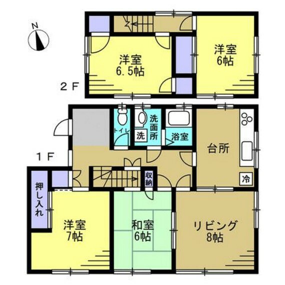 間取り図 【間取図】居室は1階に2部屋、2階に2部屋あるため、1人1部屋持ててゆっくり過ごせそうですね。3～5人家族におすすめです。