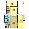 間取り図 1階1部屋、2階2部屋の3LDK住宅です。1部屋1部屋が8帖以上の大きなお部屋となっておりますので、お子様部屋や主寝室として使い勝手がよさそうです。