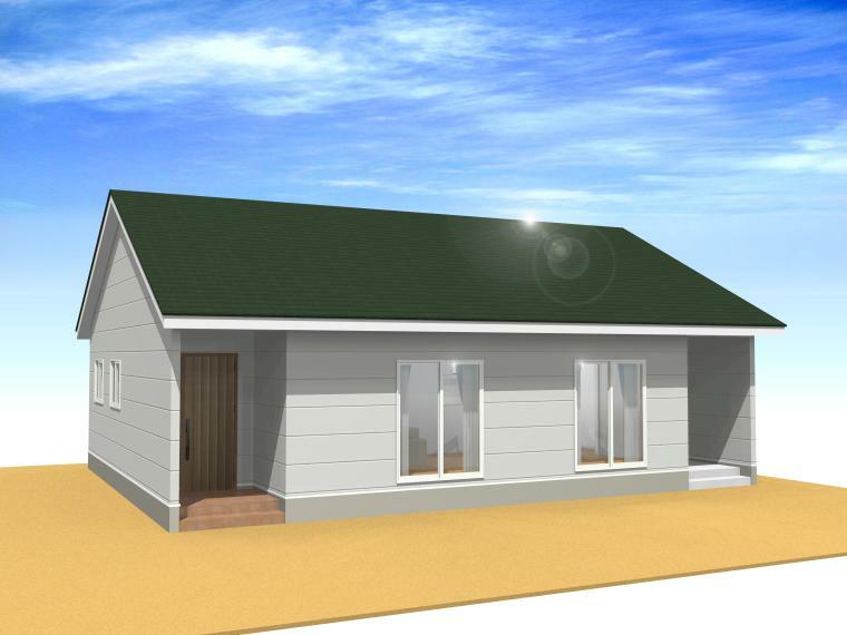 完成予想図(外観) グリーンの屋根が印象的な可愛らしい雰囲気のお家です。（こちらのパースは完成イメージです）