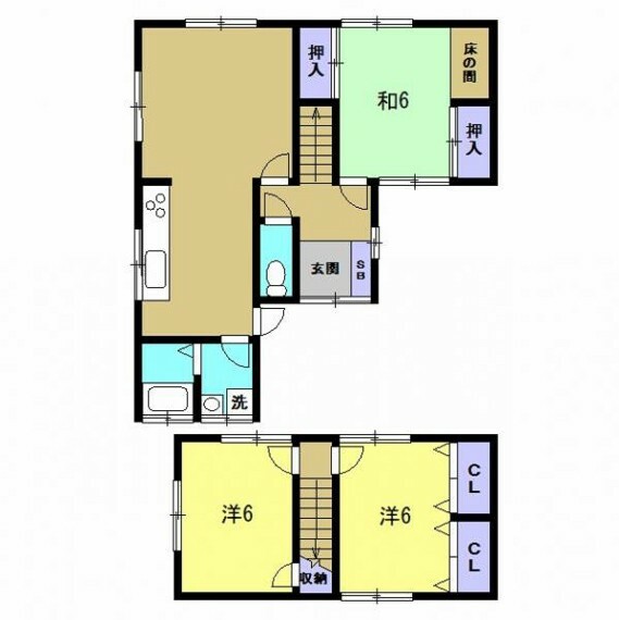 間取り図 【リフォーム後間取図】2階の和室はどちらも洋室に変更、LDKは8畳洋室と繋げて約14畳のLDKに拡張致しました。