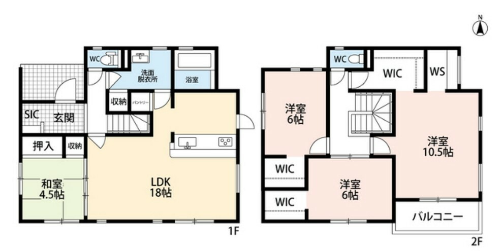 間取り図 LDKと和室を合わせると22.5帖の大空間となります。2階にはワークスペース付き。ウォークインクローゼット3ヵ所でゆとりのある生活が実現＾＾