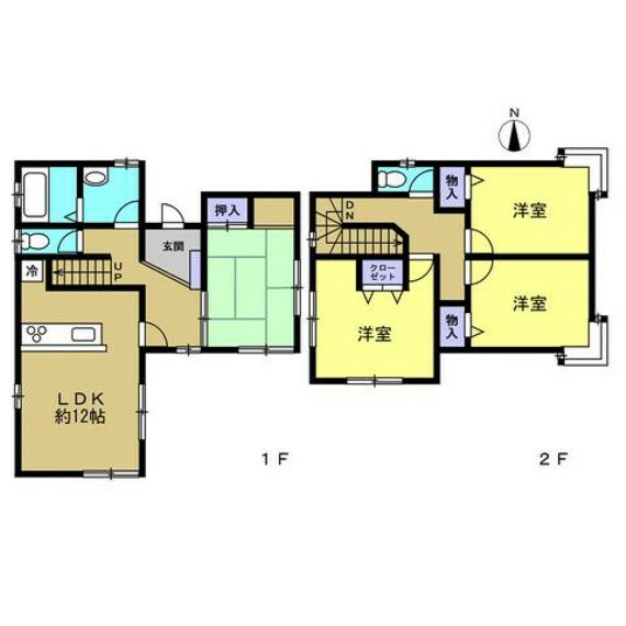 間取り図 4LDKの2階建てです。各居室に収納があり、各階にトイレがあるので便利ですよ。