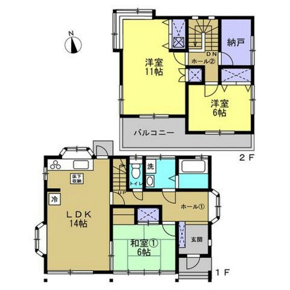 間取り図 【リフォーム後間取図】2階の和室は洋室に変更し、3SLDKの間取りです。2階に11帖のお部屋があるのでご家族の寝室としても広々と使えますね。