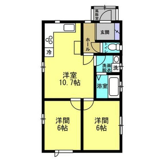 間取り図 2LDK平屋のおうちです。各居室・キッチンには火災警報器を設置済み。平屋なので階段のない生活ができます。