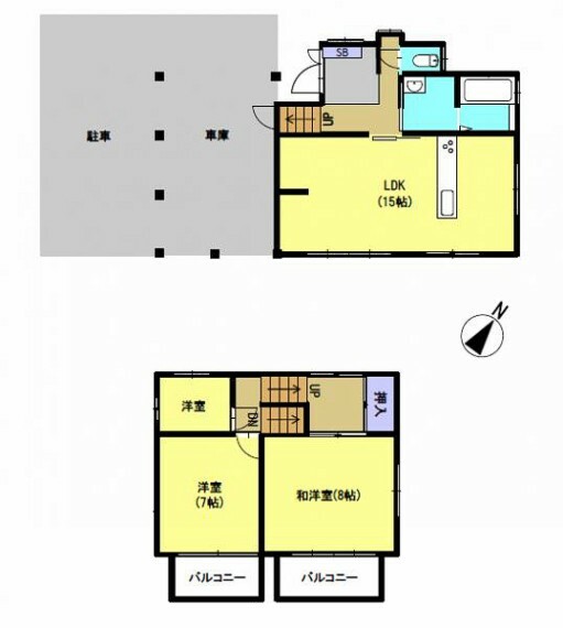 間取り図 【間取り図】1階には南東向きの明るいリビングがあり、北側に水回りが集中しています。2階は洋室が3部屋あり、うち1部屋は納戸やクローゼットとしても使用可能です。