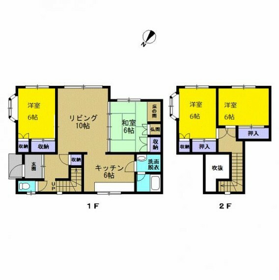 間取り図 一階に二部屋、二階に二部屋の4LDK住宅です。