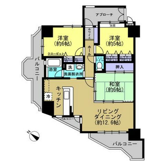 間取り図 【リフォーム済】間取りは洋室2部屋、和室1部屋の3LDKです。