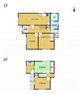 間取り図 【間取図】1階に洋室2部屋、2階には洋室と和室がそれぞれ1部屋ずつございます。4LDKの2階建て戸建てになります。