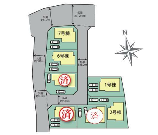 区画図 2号棟:敷地配置図になります。駐車スペース2台可能な新規分譲地です！