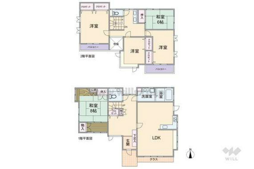 間取り図 間取り図。延床面積158.49平米の5LDK。各居室ゆったりとしており、収納スペースも充実しています。