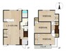 間取り図 【間取図】リフォーム後の間取り図です。1階は既存和室とダイニングキッチンをつなげ、約20帖のLDKに間取り変更しました。コンパクトですが、各居室に収納があり、夫婦世帯やファミリーでも居住可能な3LDKになります
