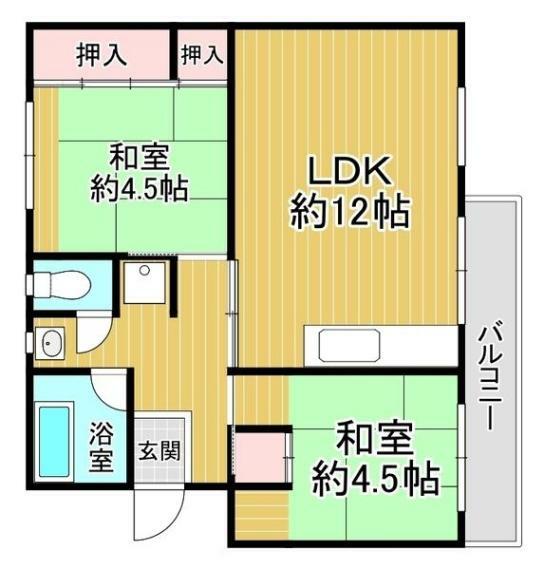 浅香山住宅27号棟(2LDK) 5階の間取り