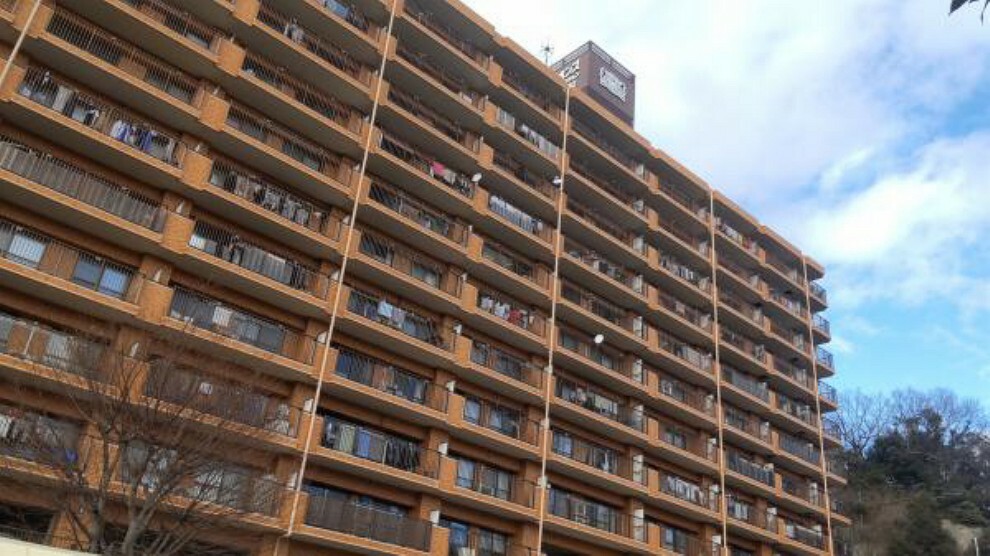 外観写真 【建物外観】ライオンズマンションの特徴でもあるブラウンの濃淡のタイル貼りの外観で、1986年11月に竣工した、総戸数121戸の鉄筋コンクリート造りの地上10階建てです。