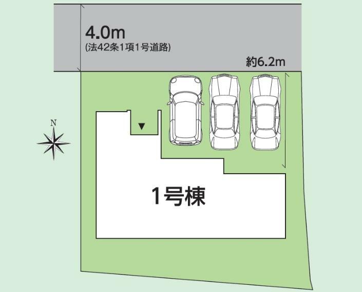 区画図 【区画図】車通りが少なく静かな環境。間口が広く駐車ラクラク！